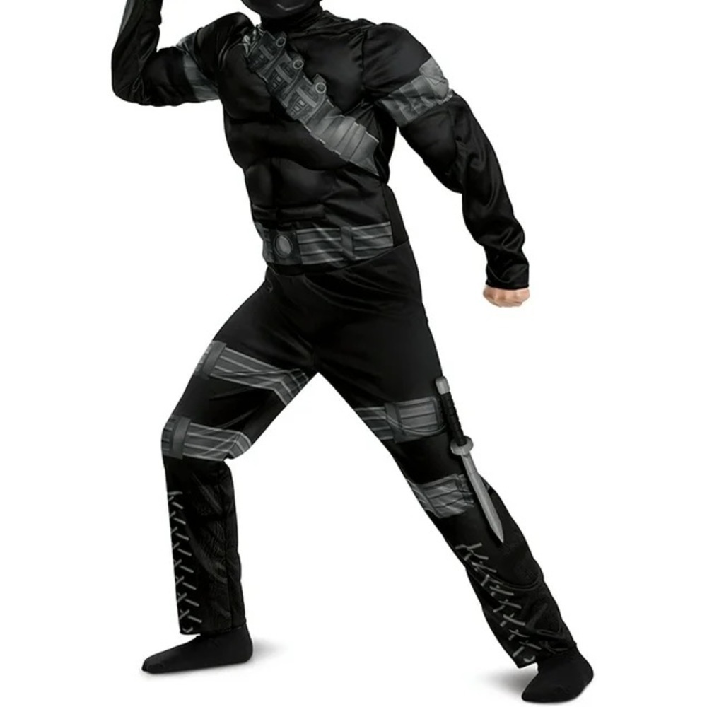 Boys Black Ninja Gi Joe halloween Costume with Muscle Chest & Knife Size 8-10